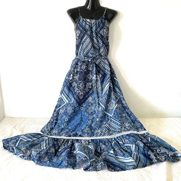 LUCKY BRAND, Halter Tie Neck Cinched Waist Maxi Dress